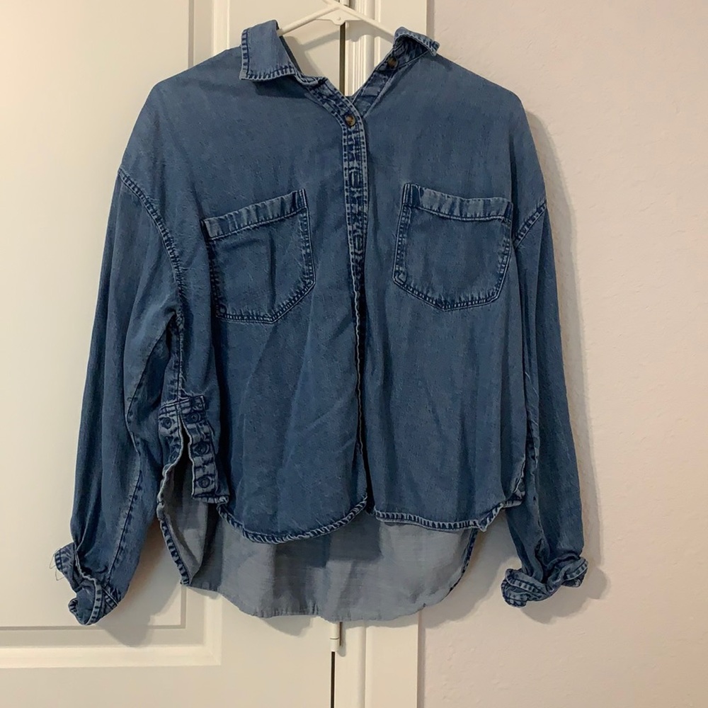 Cropped denim button up